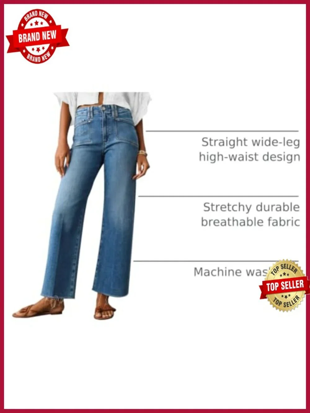 Wide Leg High Waist Stretch Denim Jeans Women Boyfriend Trendy Casual Fall